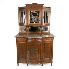 Marble Top Oak Buffet/Backbar
