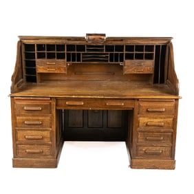 American Oak S-Roll Top Desk