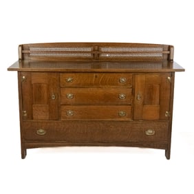 Mission Style Oak Sideboard with Cane Gallery
