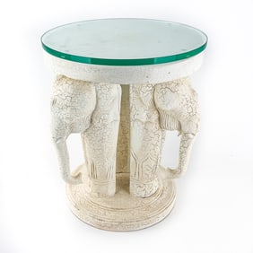 Elephant Table Base with Circular Glass Top