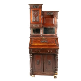 Late 19th C. Aesthetic Walnut Secretary Desk