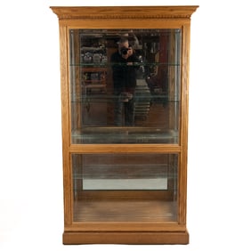 Lighted Oak Sliding Door Curio Cabinet
