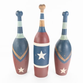 3 Vintage Patriotic Painted Juggling Clubs