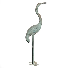 Large Bronze Standing Heron Garden Statue