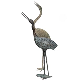 Pair of Bronze Garden Crane Statues