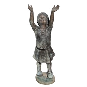 Bronze Garden Statue of Reaching Girl