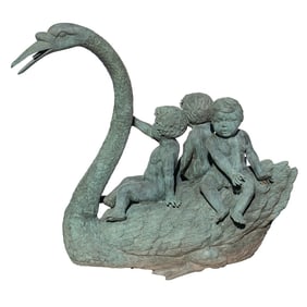 Bronze Three Cherubs on Swan Fountain