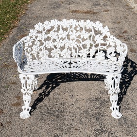 White Cast Metal Curved Garden Bench