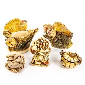 Assorted Animal Themed Trinket Boxes & Statue