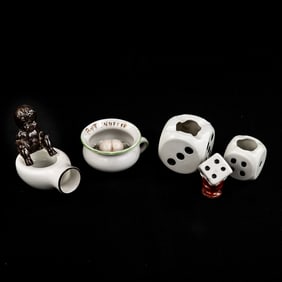 Collection of Vintage Ceramic Ashtrays & Cane Top