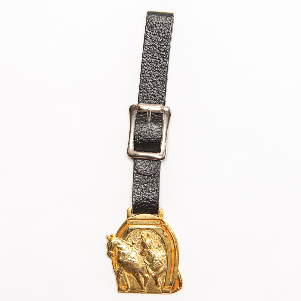 Vintage Watch FOB - PERCHERON HORSES MEDAL: With leather strap. Pre-owned. Dents, dings, scratches and other damage may be present—and is common—on used and vintage items. Please look closely at photos. You are bidding on what you s