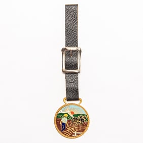 Vintage Watch FOB - ENAMEL PLOW HORSES SCENERY