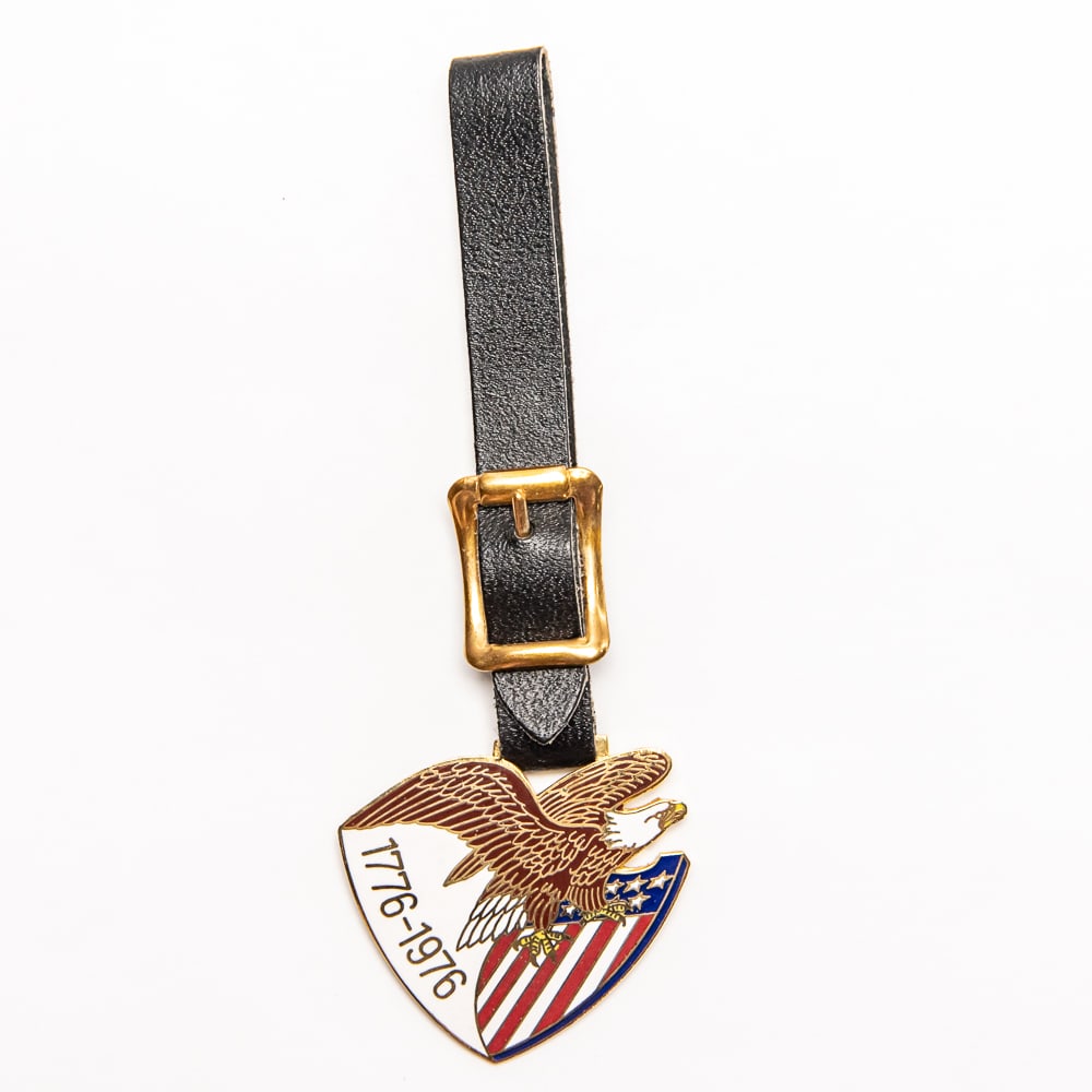 Vintage Watch FOB - MWFC BICENTENNIAL BALD EAGLE: With leather strap. Pre-owned. Dents, dings, scratches and other damage may be present—and is common—on used and vintage items. Please look closely at photos. You are bidding on what you s