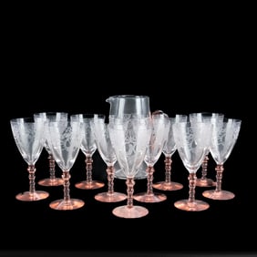 Etched Glass Pitcher and Goblet Set (12 pcs)