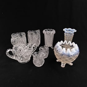 Assorted EAPG & Opalescent Glass Tableware (8pcs)