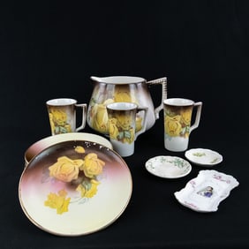 Hand-Painted Floral & Portrait Porcelain (12 pcs)