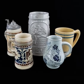 Vintage German Beer Stein & Pitcher Lot (5 pcs)