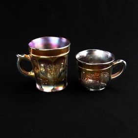 Pair of Iridescent Carnival Glass Cups (2 pcs)