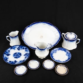 Mercer Flow Blue & Gilt Porcelain Service (10pcs)