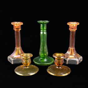 Five Assorted Glass Candle Stick Holders
