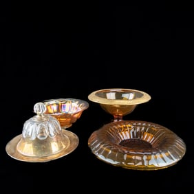Amber & Carnival Glass Tableware Set (4pcs)