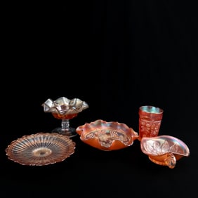 Marigold Carnival Glass Tableware (5 pcs)
