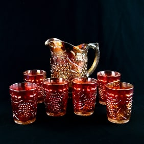 7pc Marigold Carnival Glass Pitcher Set (7 pcs)