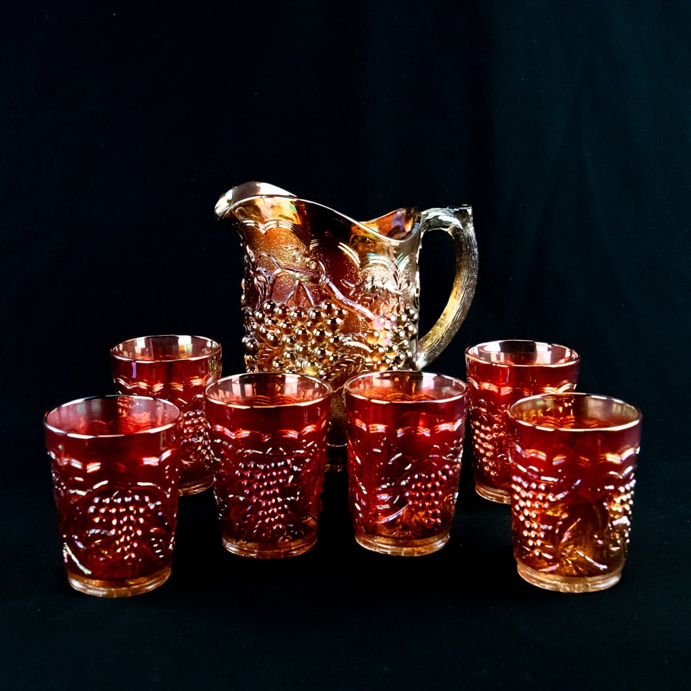 7pc Marigold Carnival Glass Pitcher Set (7 pcs) (1 of 8)