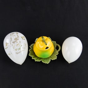 Vintage Pear Jam Pot & Opaline Easter Eggs (3pcs)