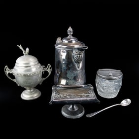Antique Silver Plate & Glass Service (5pcs)