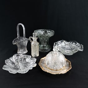 Assortd Pattern Glass & Gilt Rim Tableware (6 pcs)