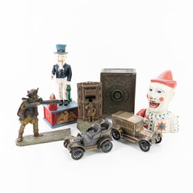 Vintage Coin Bank Assortment Jester William Tell +