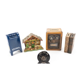 Assortment of 6 Vintage Bank Themed Coin Banks