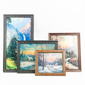 (4) Assorted Landscape Framed Prints