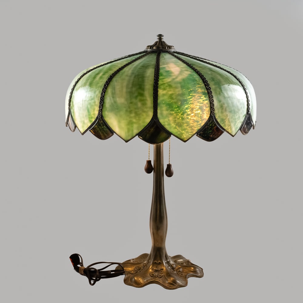 Art Nouveau Green Slag Glass Table Lamp (1 of 19)