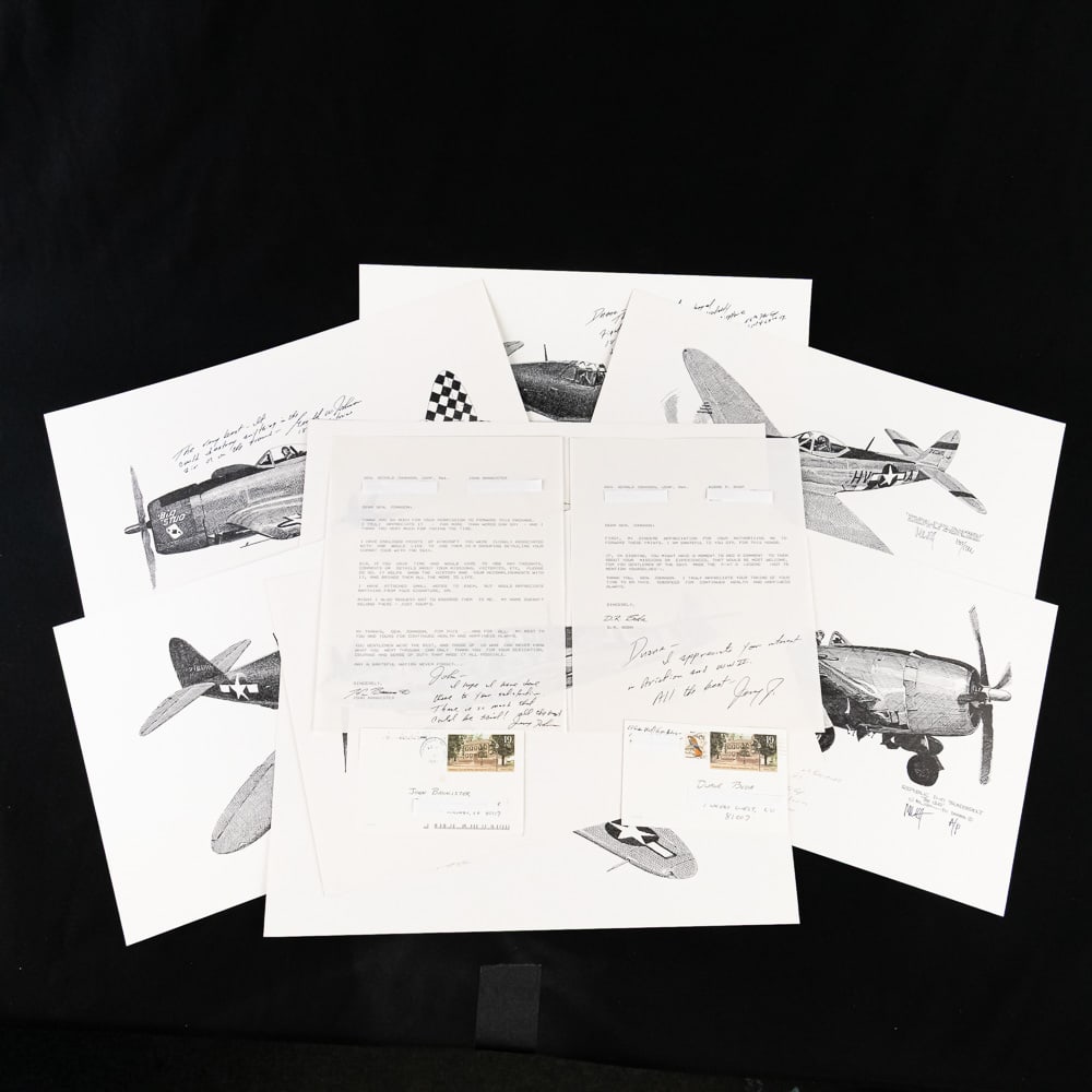 Signed Aces, MOH Notables #9 Gerald Jerry Johnson: This lot presents a fantastic piece of aviation history, centered around Gen. Gerald Johnson, USAF, Ret., a decorated pilot from the 56th Fighter Group that made the P-47 Thunderbolt a legend during