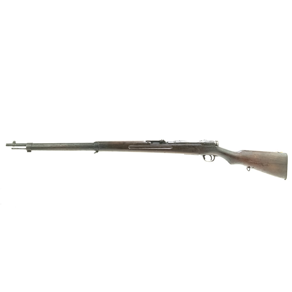 Battlefield Arisaka Type38 6.5 Rifle (C) 1559918: Battlefield Arisaka Type38 6.5 Rifle in good condition with wear, and a dark bore. It has a complete MUM, but non matching numbers. This rifle has a hand-written note attached to the base of the