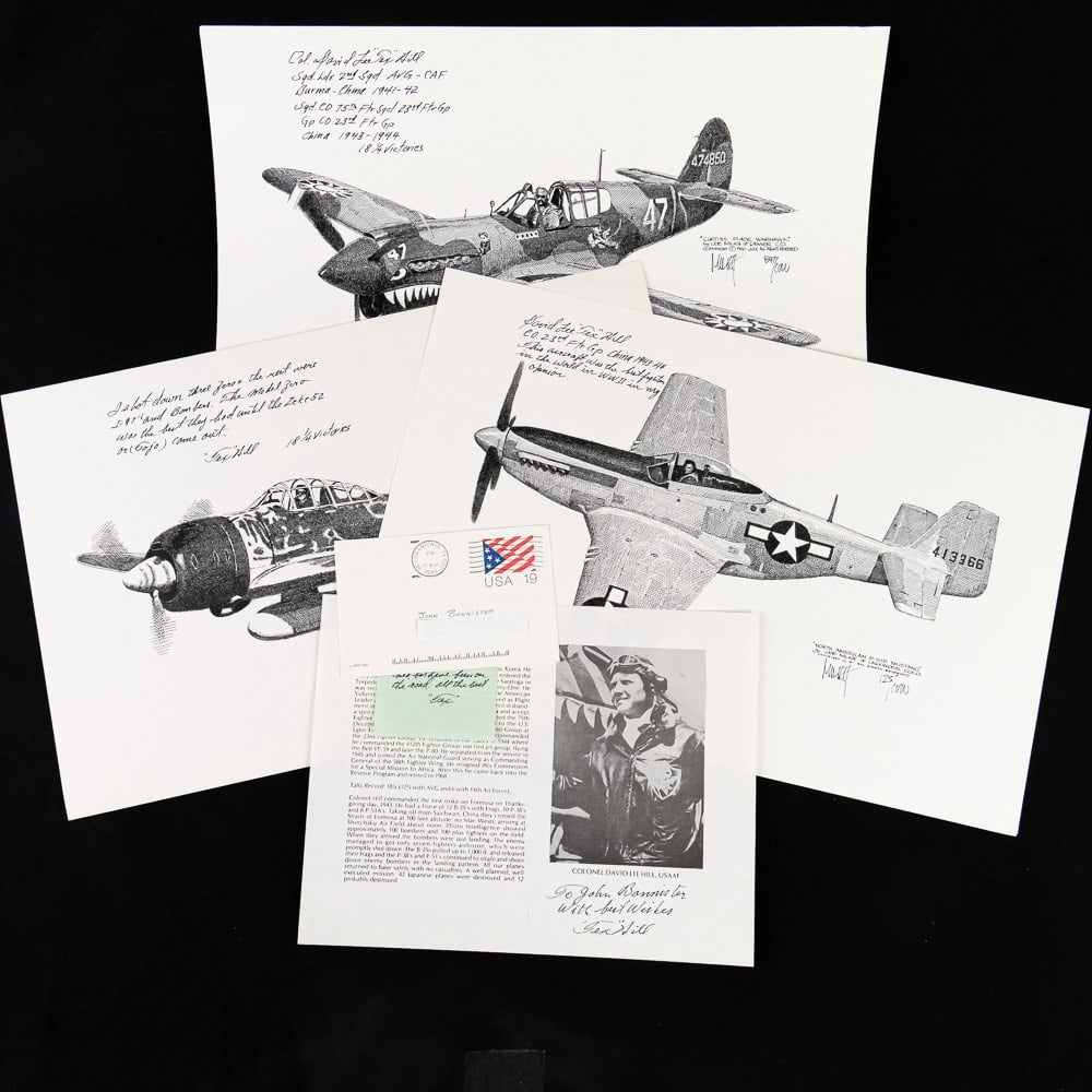 Ace "Tex" Hill-18 Air Victories, 6 In The CBI: A stunning lot that features at least three original signed and numbered lithograph or limited-edition prints of detailed WWII fighter planes. The subjects are instantly recognizable and highly collec