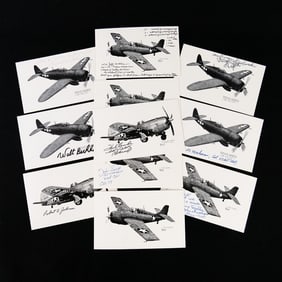 P-47 & F4F Ace and MOH Signed 11-Card Lot
