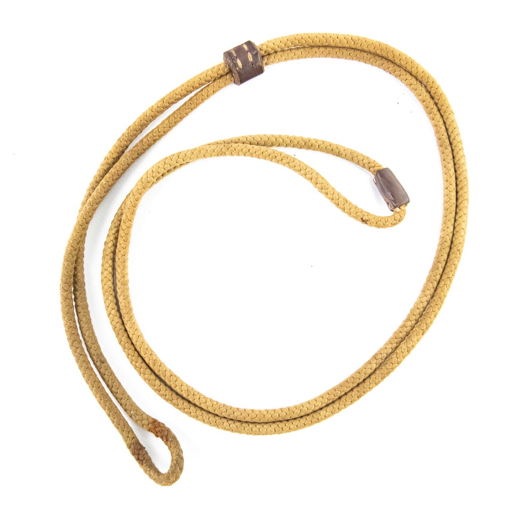 RARE Japanese Nambu Type 14 Pistol Lanyard: Here is a RARE, Japanese Nambu Type 14 Pistol Lanyard in excellent condition. The lanyard shows light staining and wear from use and age. The two leather loops are supple, and the stitching is