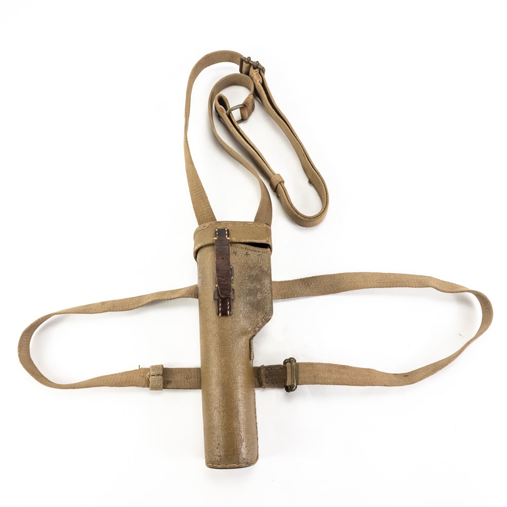 Original WWII Japanese 2.5x Sniper Scope Case: Here is an “as-issued” original sniper scope case for the 2.5 x10 sniper scope issued to the Kokura Arsenal Type - 97 rifle. The hard-shell case is made of waterproofed canvas with a