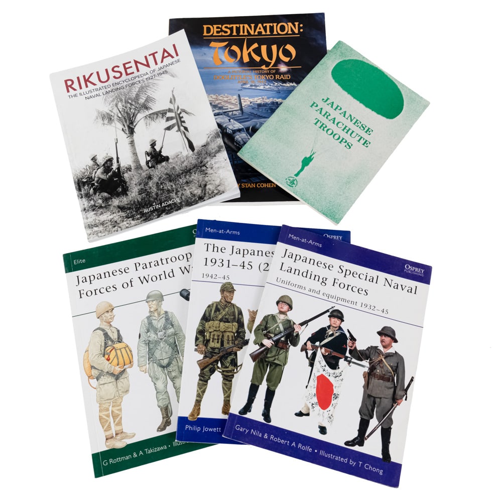 Books-Japanese WWII Forces, Doolittle Raid: Collection of books focused on the Japanese Forces of WWII as well as the Doolittle Tokyo Raid of April 18, 1942. 1) Book, Destination Tokyo, By Stan Cohen. 1983. 136 pages. Clean copy. 2) Booklet: