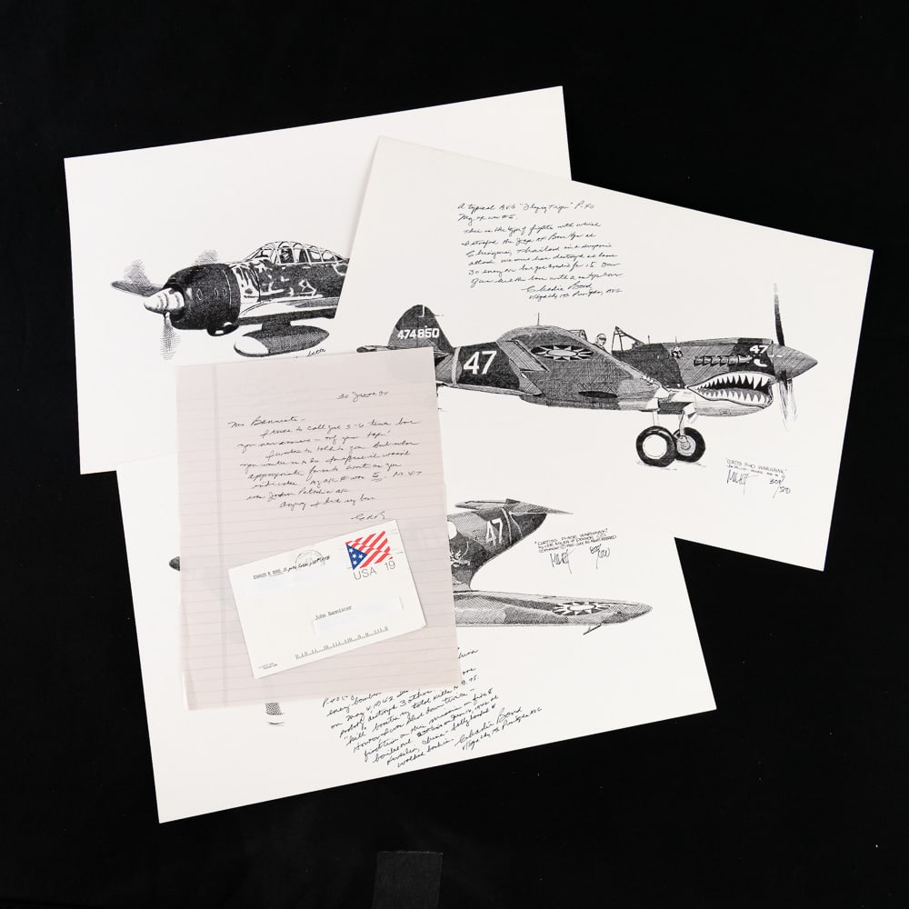 Ace Charles Bond-9.75 Victories W/Flying Tigers: This grouping is a significant find, directly linking to one of the most famous air units in history, the Flying Tigers (AVG). It contains three prints, two of which are original P-40 Warhawk