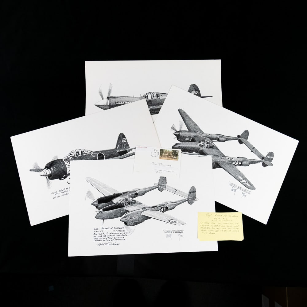 Double Ace, CPT Robert DeHaven, Pilot for H.Hughes: A fantastic lot of four limited edition, hand-numbered art prints autographed by one of the most distinguished Pacific Theater airmen, Captain Robert M. "Bob" DeHaven (1922-2008). DeHaven was a true