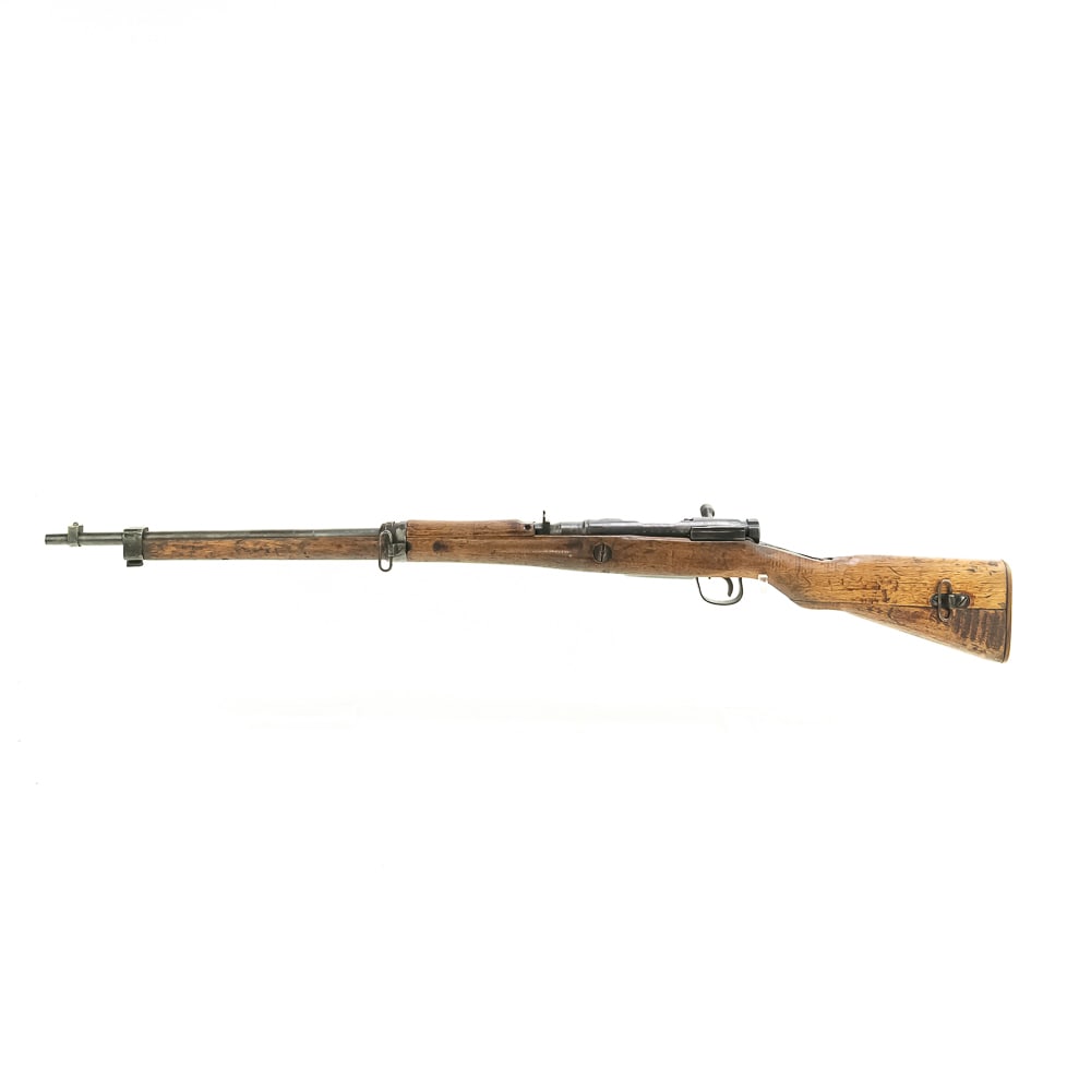 Last Ditch Jinsen Type99 rifle (C) 86920: Last ditch Jinsen rifle with wood buttstock made in Inchon Korea. Typical rough casting to metal and unfinished stock showing some field use. Serial number is 86920 and bolt,safety, and firing pin are