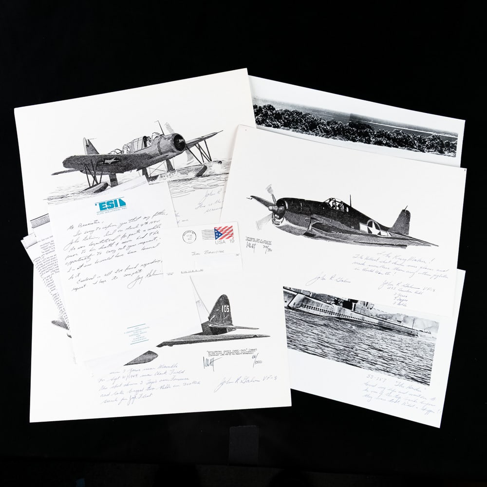 WWII Naval Aviator LT John Galvin VF-8: US WWII Naval Aviator Galvin Lot This incredible lot presents a fascinating collection of World War II naval aviation and submarine history centered around Lieutenant John R. Galvin, VF-8, USS Bunker
