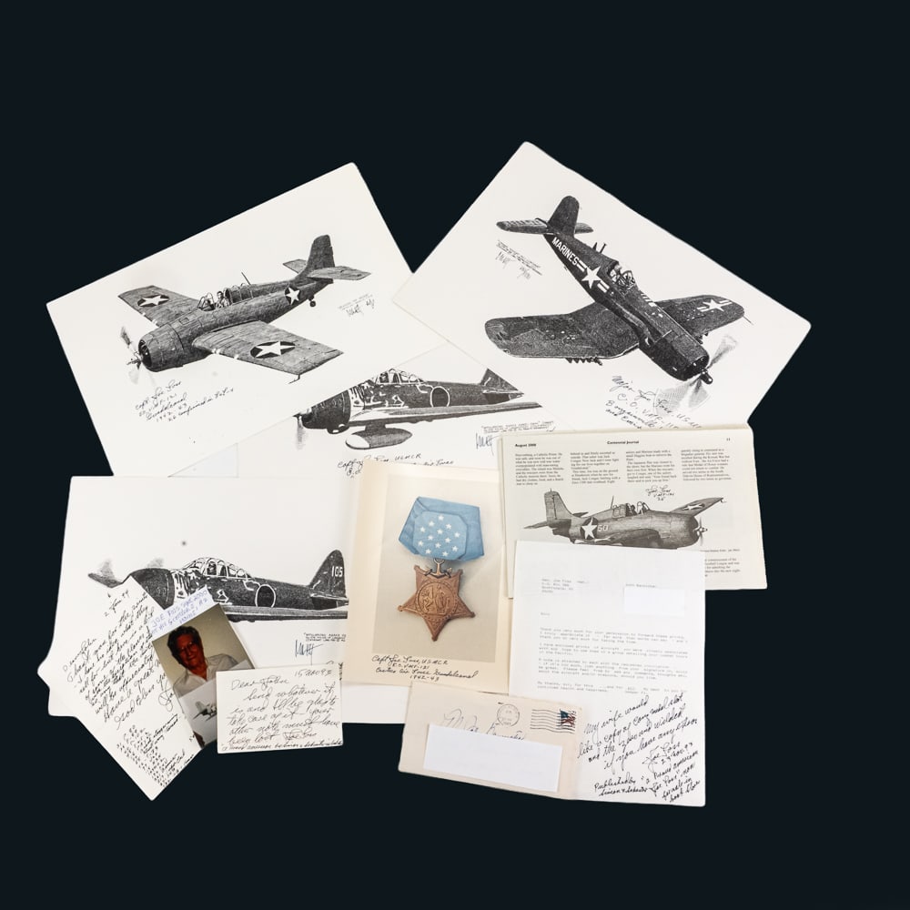 CPT Joe Foss MOH USMC VMF-121: Signed Joe Foss WWII/Post-War Group This is an exceptional grouping of aviation and military history centered on the legendary Brigadier General Joseph Jacob "Joe" Foss, a Medal of Honor recipient and