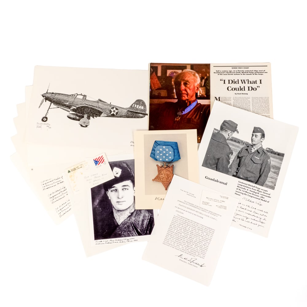 WWII USMC COL Mitchell Paige, MOH Guadalcanal: This is an extraordinary offering: a collection of photographs, and original signed art related to the legendary Colonel Mitchell Paige, USMC (Ret.), a Medal of Honor (MOH) recipient for his valor on