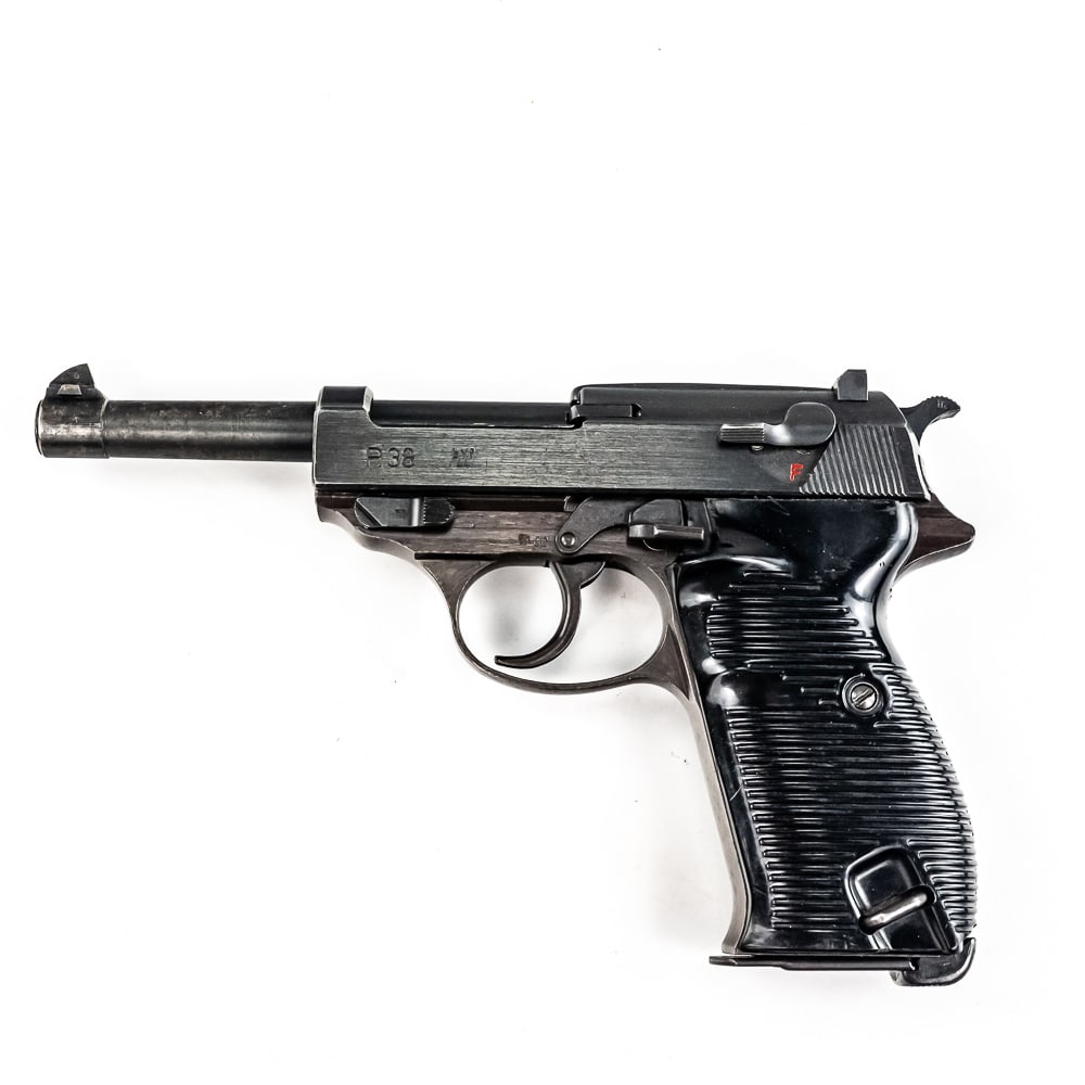 Late Date “AC” Frame Walther P38, 9mm NSN (C): Here is a known variation, late date “ac” Frame Walther P38 with no frame serial number. During the last days of the war, these P38s, nearly 10,000, were assembled at a variety of location