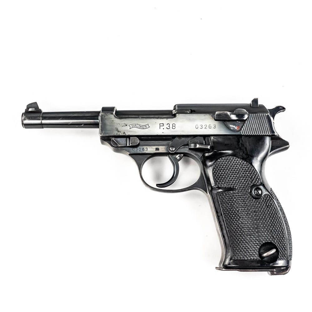 RARE Early War P-38 0 Series Pistol (03263) (C): World War II German P-38, early production (December 1939), 0 series pistol. It features the Walther banner and the serial number "03263" on the left side of the frame and E/359 stamps on all small pa